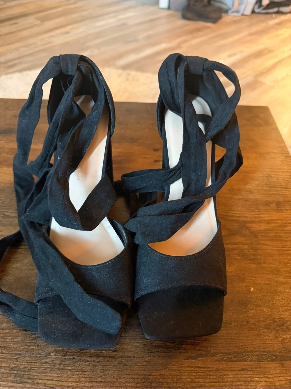 Wild Diva Black Lace-Up Platform Heels